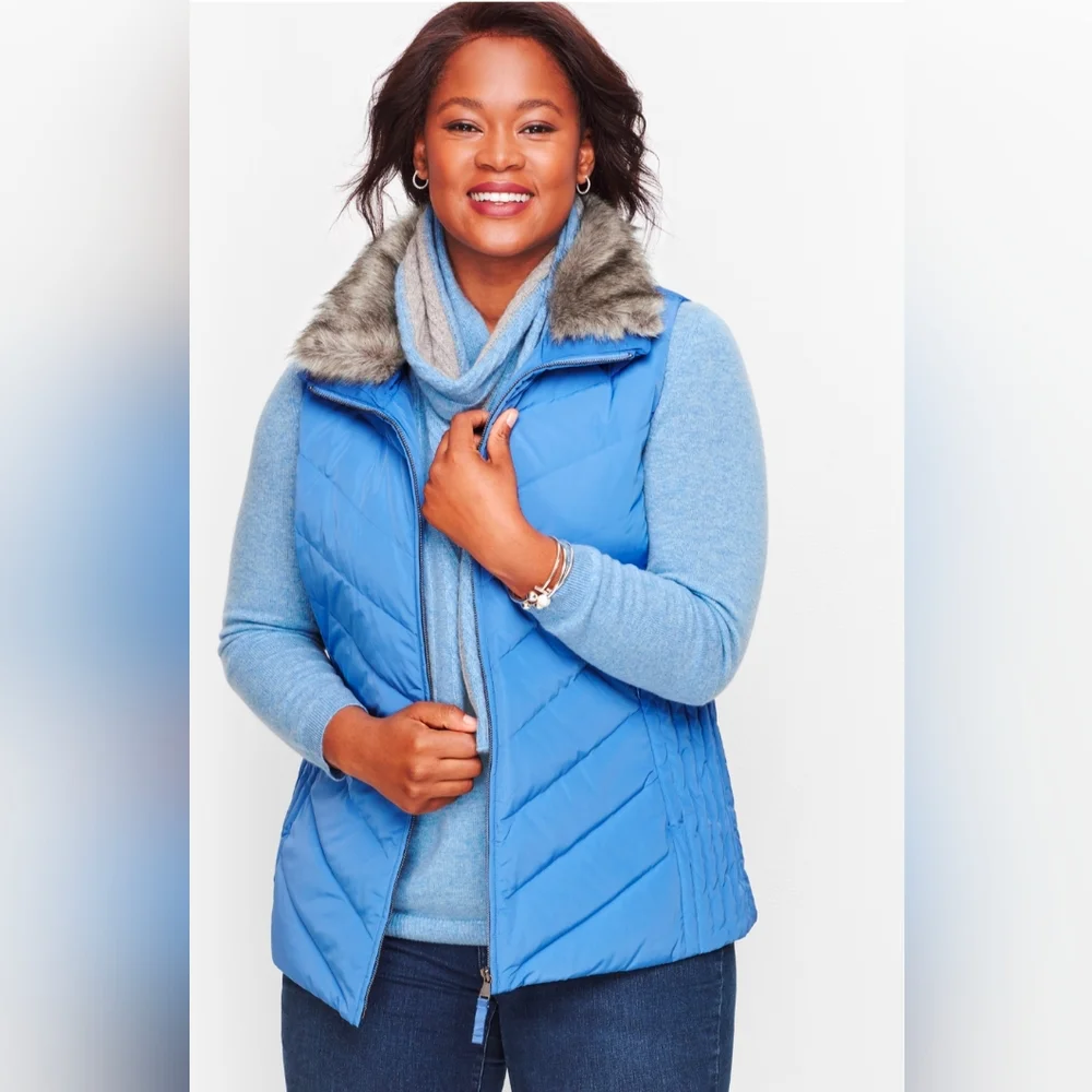 Talbot's Faux Fur Collar Down Puffer Vest - Picture 1 of 9